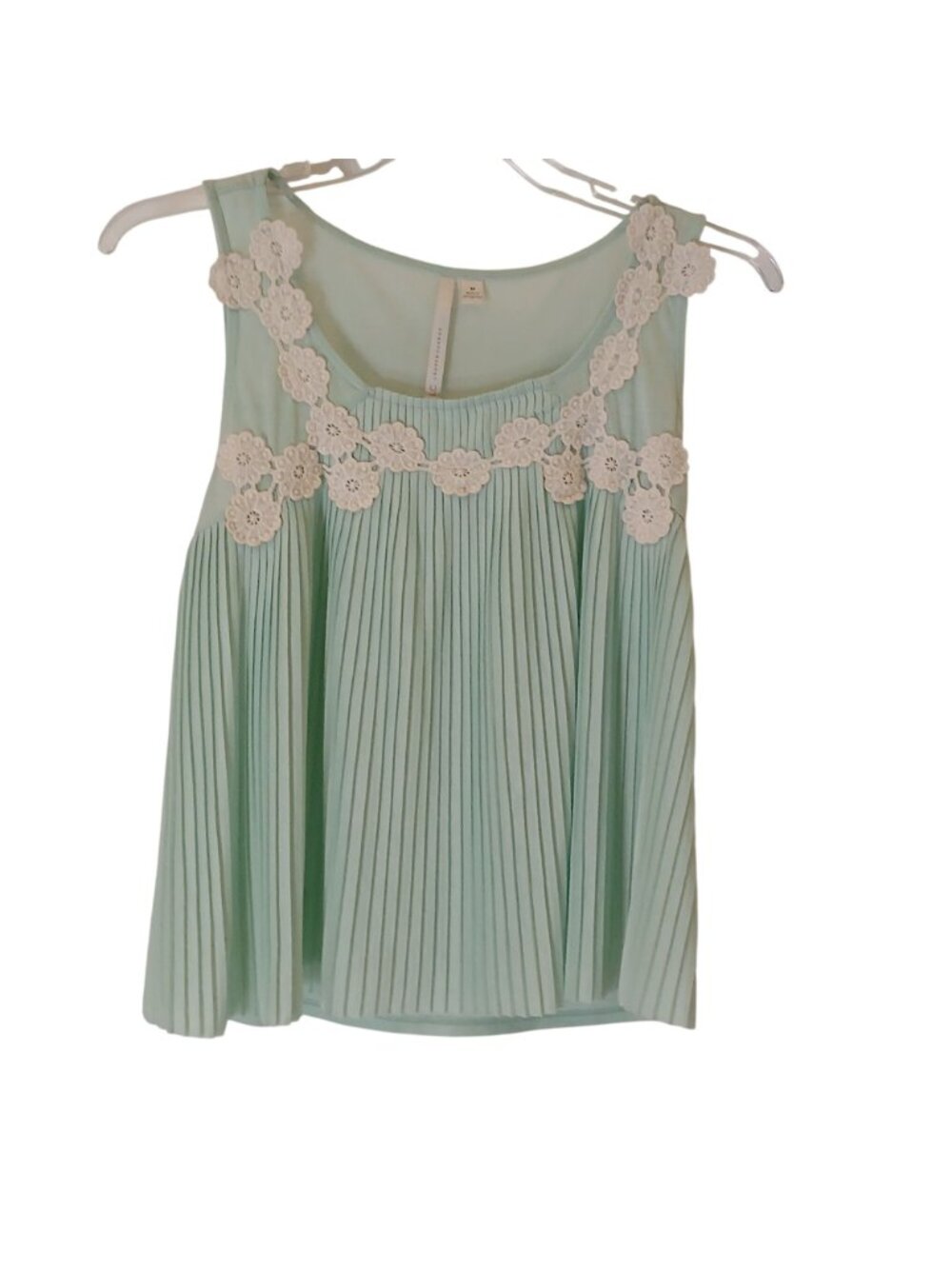 Lauren Conrad Medium Mint Green Sleeveless Pleated Top Floral Lace Details #I-11 - Picture 5 of 7
